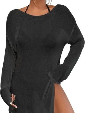 Black Knit Beach Cover-Up Sweater Dress
